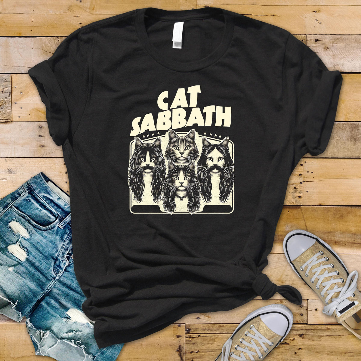 Music Parody T-Shirt - Cat Sabbath Design on Softstyle Premium Tee - Funny Graphic Tee with Tracked UK Postage