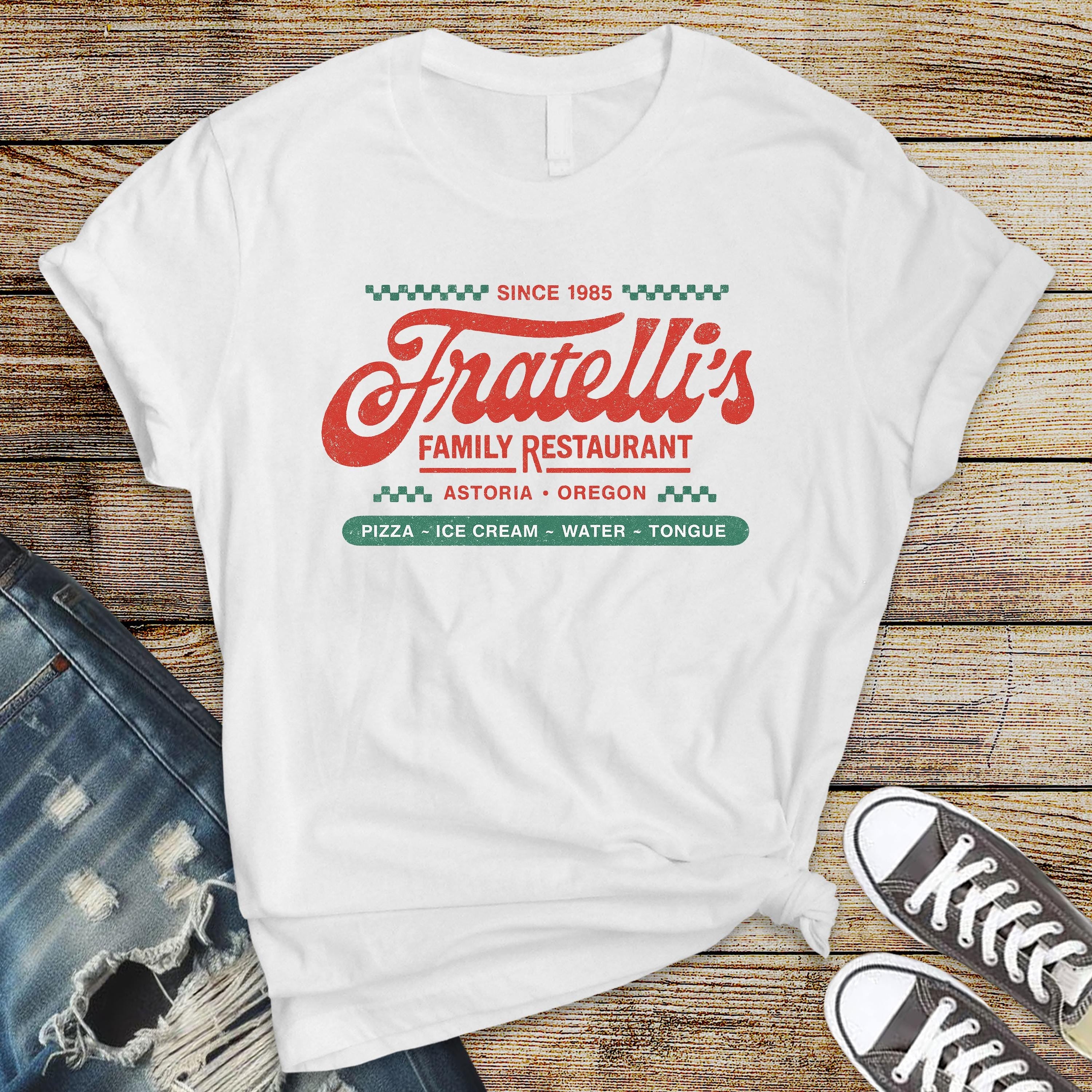 80s Movie Parody T-Shirt - Fratellli's Family Restaurant Design on Softstyle Premium Tee - Funny Graphic Tee with Tracked UK Postage