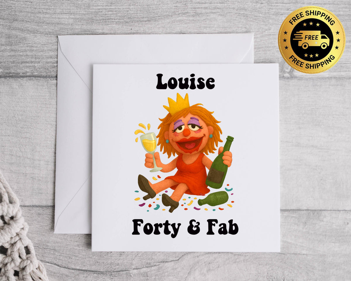 Personalised 40th Birthday Card: Drunk & Fab Disco Design Fast UK Post