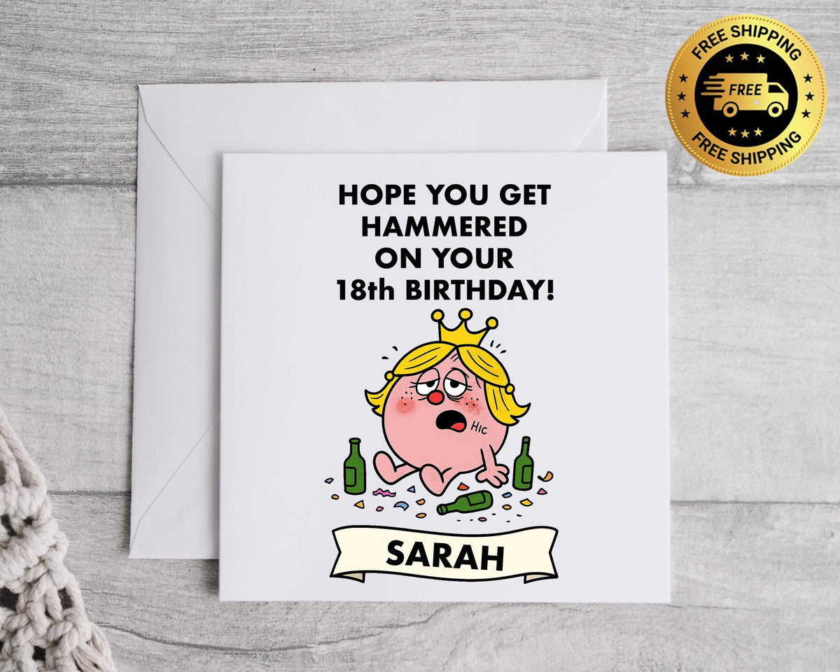 Personalised 18th Birthday Card: "Hope You Get Hammered" Design, Fast UK Post