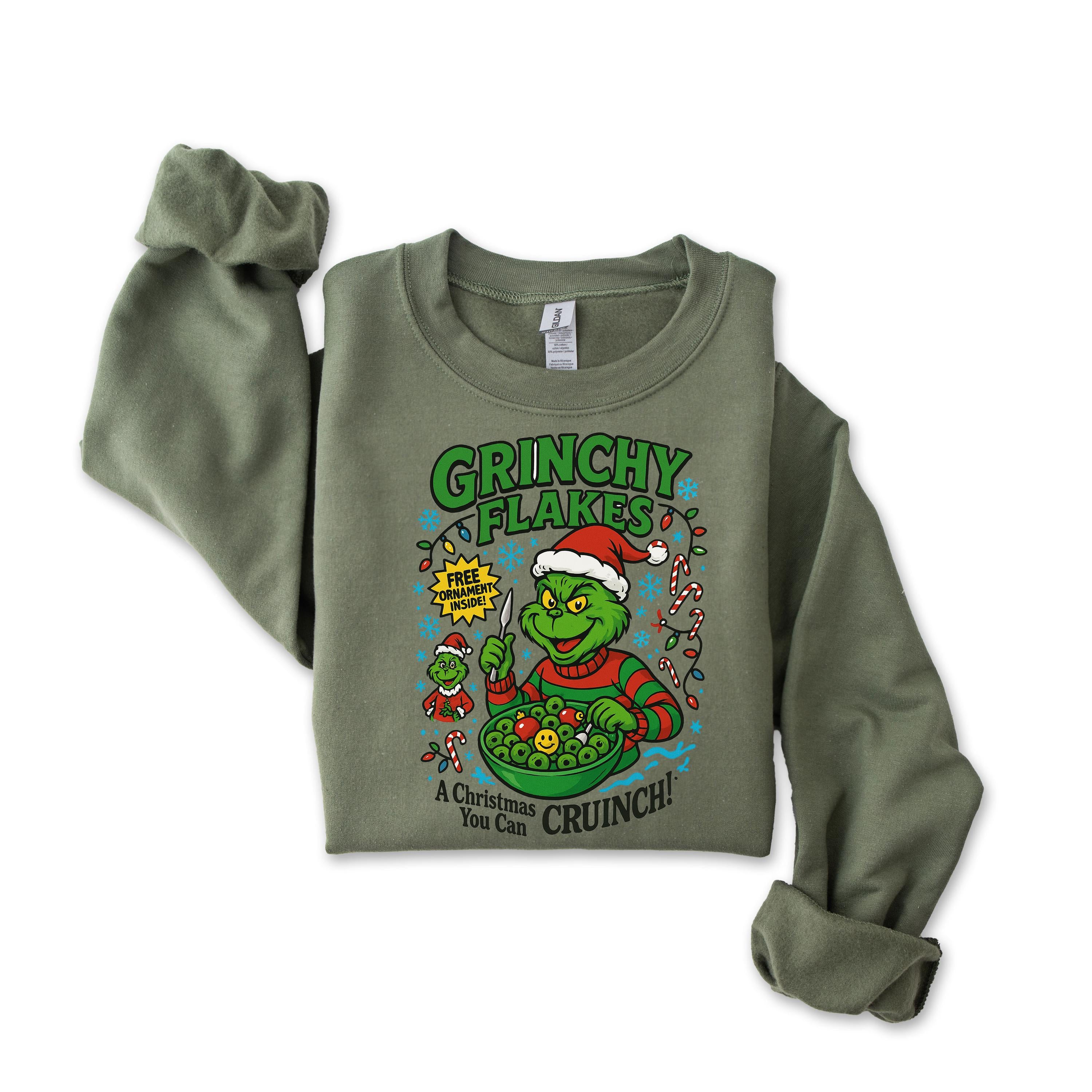 Grinchy Flakes Christmas Sweatshirt: Gildan Heavyweight Blend - Fast Tracked Shipping