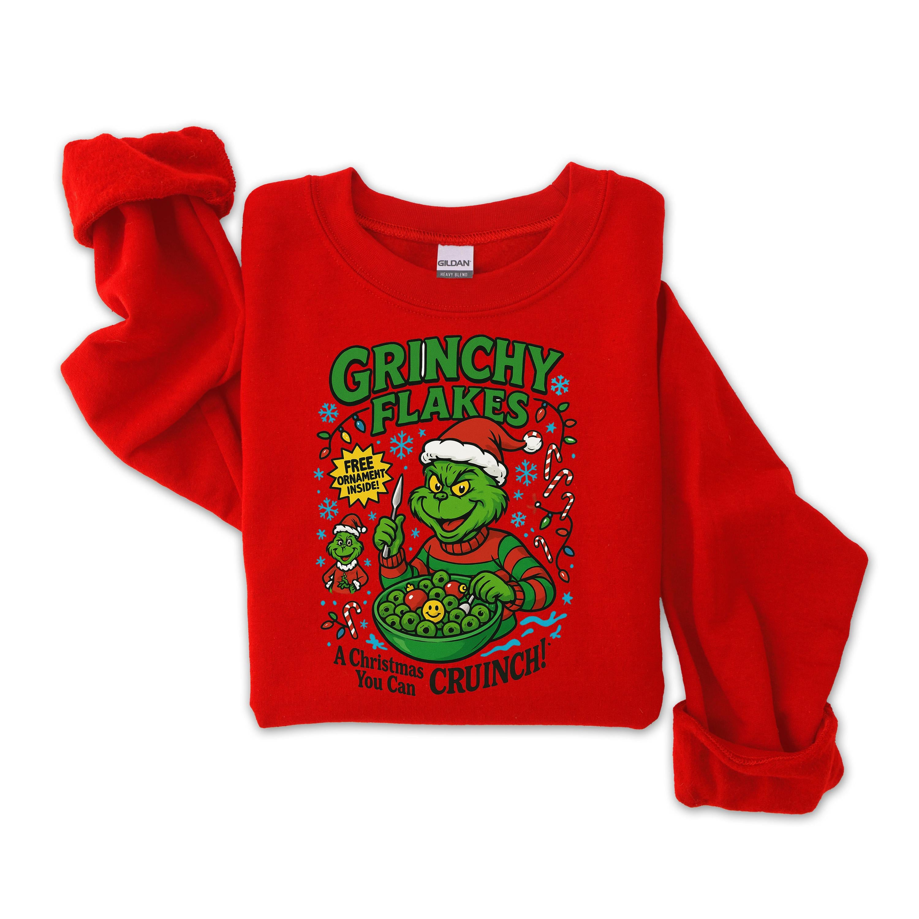 Grinchy Flakes Christmas Sweatshirt: Gildan Heavyweight Blend - Fast Tracked Shipping