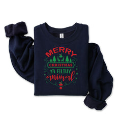 Merry Christmas You Filthy Animal Sweatshirt: Xmas Jumper - Sand Colour Gildan Heavyweight