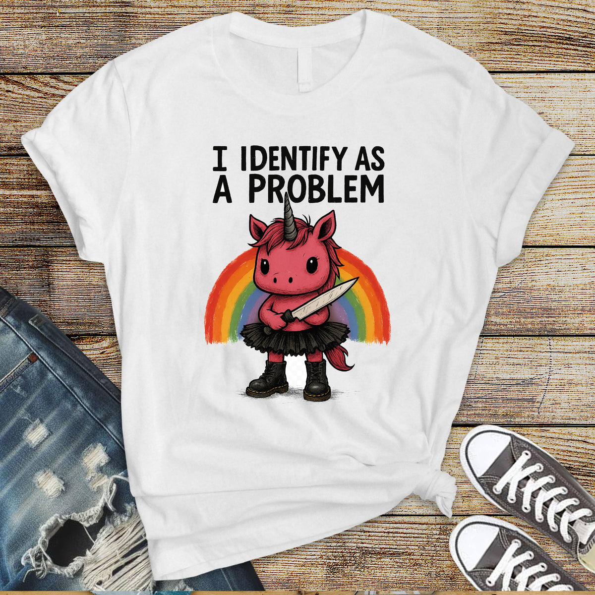 Funny Unicorn T-Shirt: I Identify as a Problem - Unisex Graphic Tee