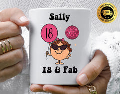 Personalised 18th Birthday Mug: 18 & Fab Disco Theme - Fast Tracked UK Shipping