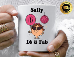Personalised 16th Birthday Mug: Sixteen & Fab Pink Disco - Fast Tracked Shipping