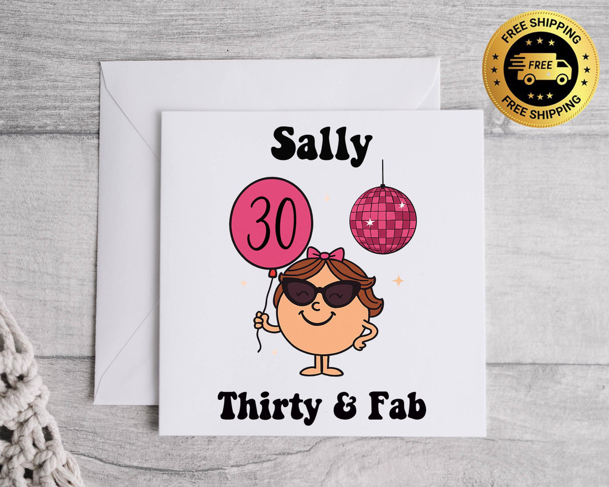 Personalised Ladies 30th Birthday Card: Thirty & Fab Pink Disco Design - Fast UK Postage