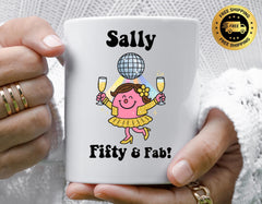 Personalised 50th Birthday Mug: 50 & Fab Cheers Design - Fast Tracked UK Shipping