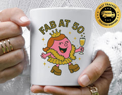 Personalised 50th Birthday Mug: Fab at 50, fast tracked shipping