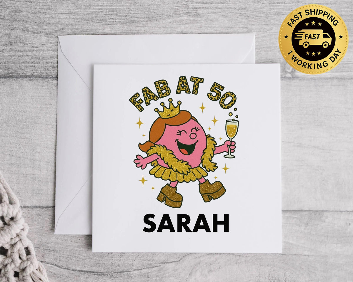 Personalised 50th Birthday Card For Her: Fab at 50,  Fast UK Post!