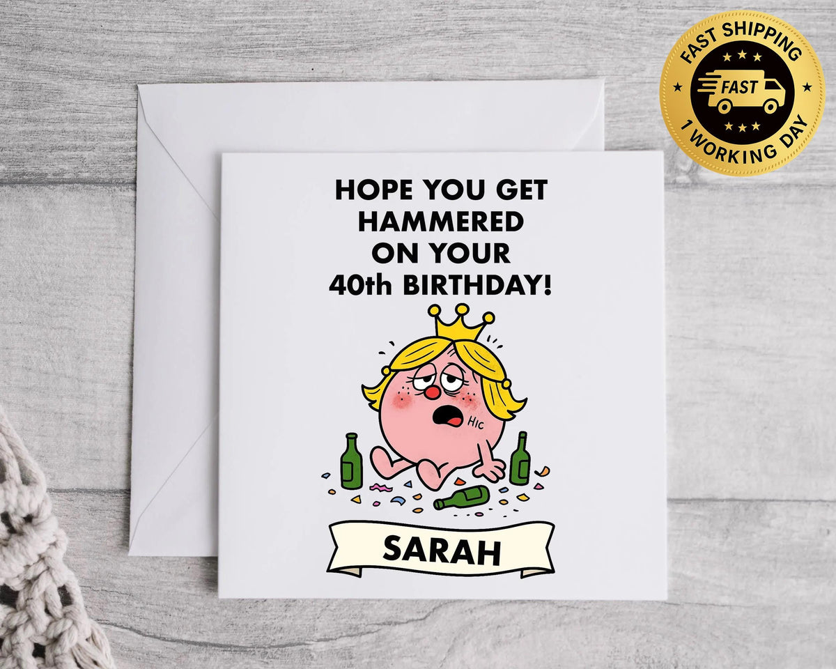 Personalised 40th Birthday Card For Her: Hammered Design,Fast UK Post