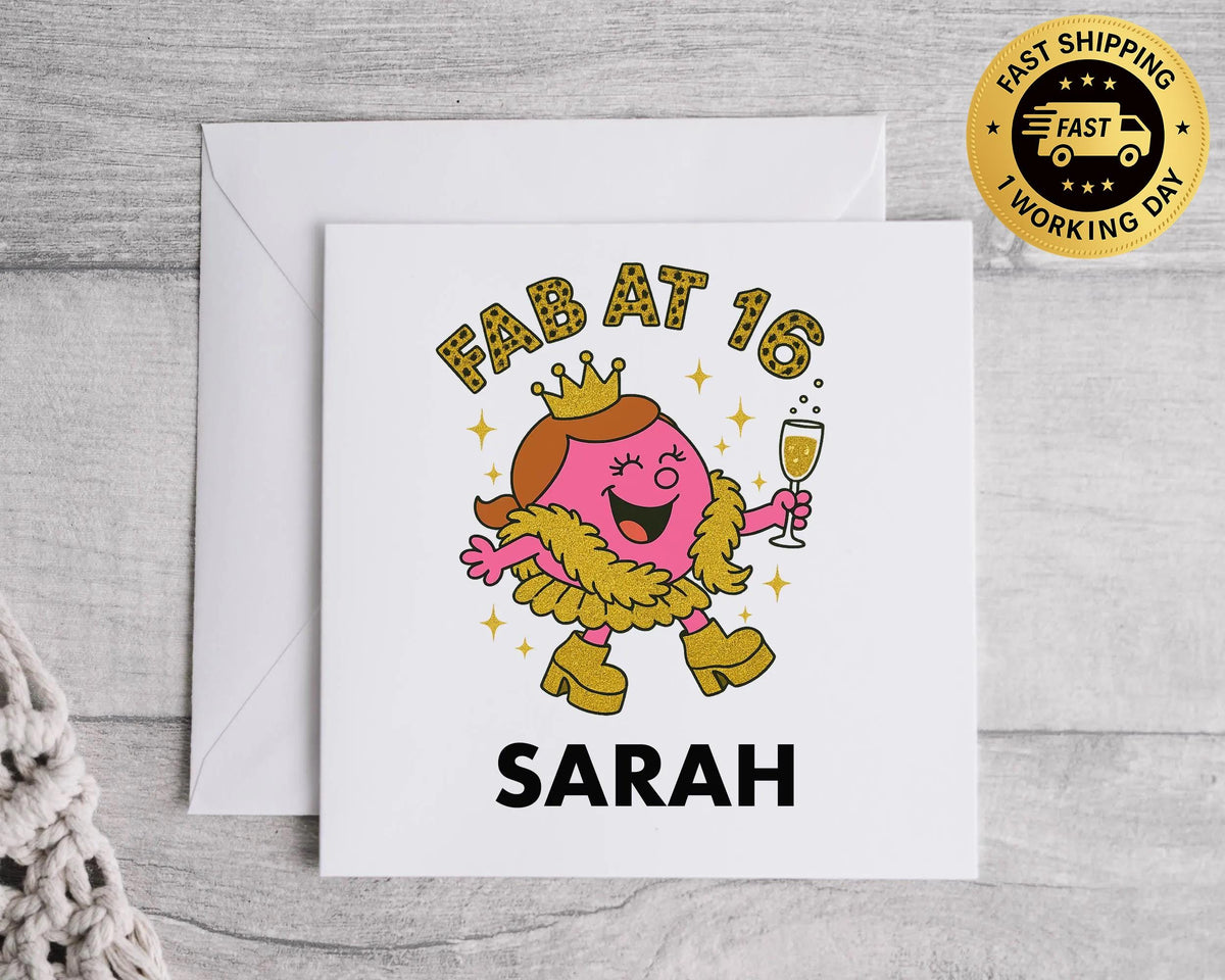 Personalised 16th Birthday Card: Fab at Sixteen - Fast UK Postage