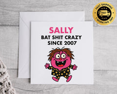 Customisable 18th Birthday Card for Women – Bat Shit Crazy Design with Custom Name