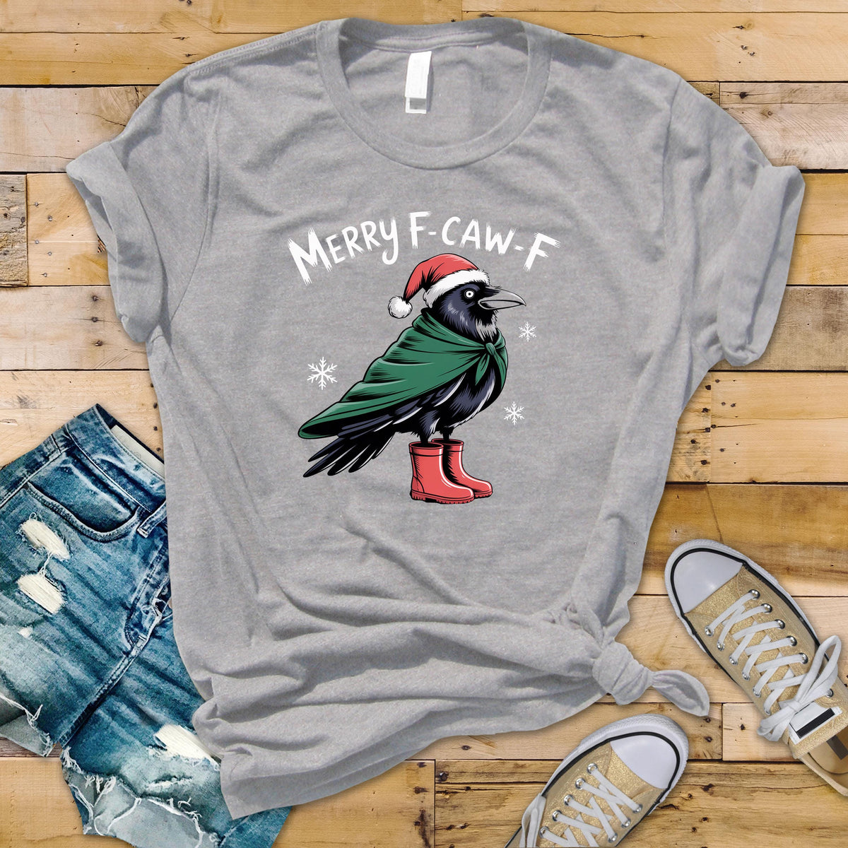 Merry F-Caw-F Black Crow - Christmas Unisex Graphic Tee: Tracked UK Shipping