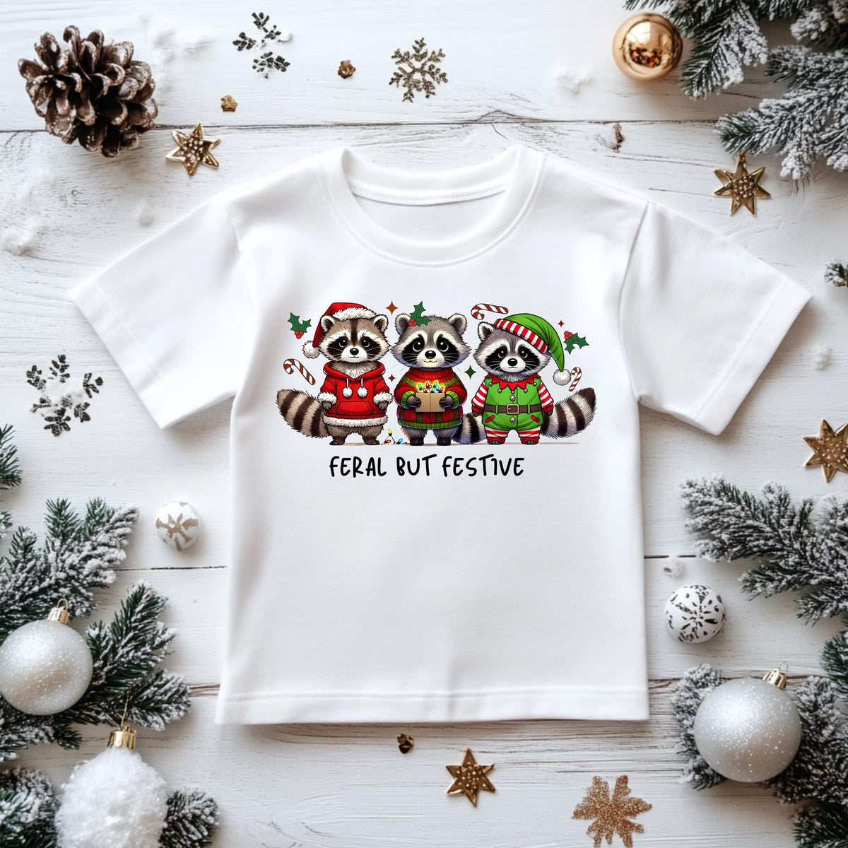 Kids Christmas Shirt: Feral But Festive - Gildan Heavyweight Cotton