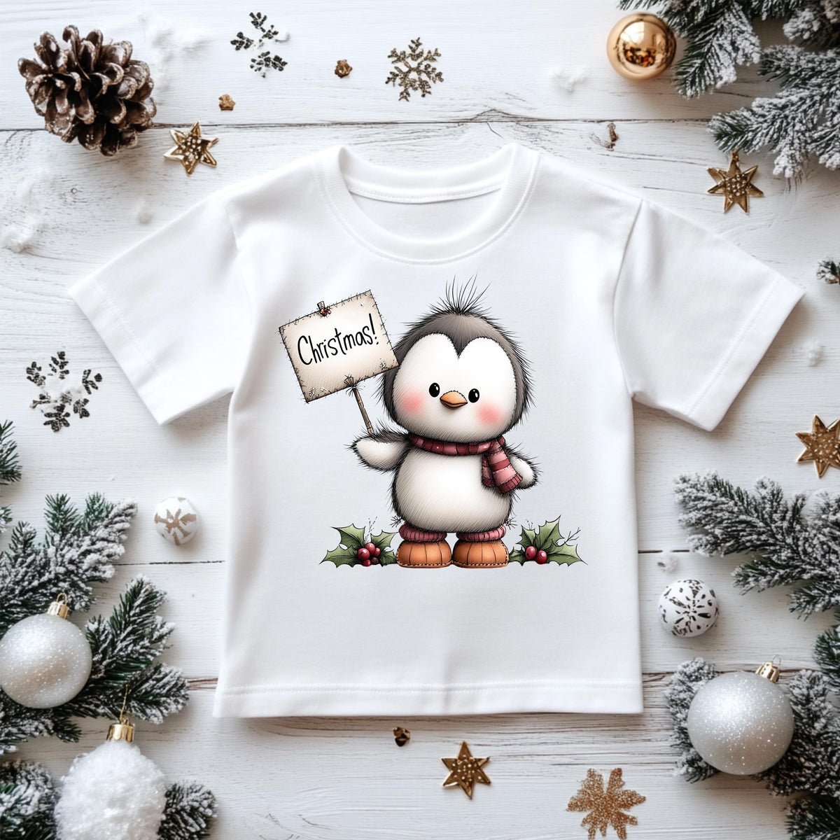 Kids Christmas Shirt: Xmas Penguin - Gildan Heavyweight Cotton