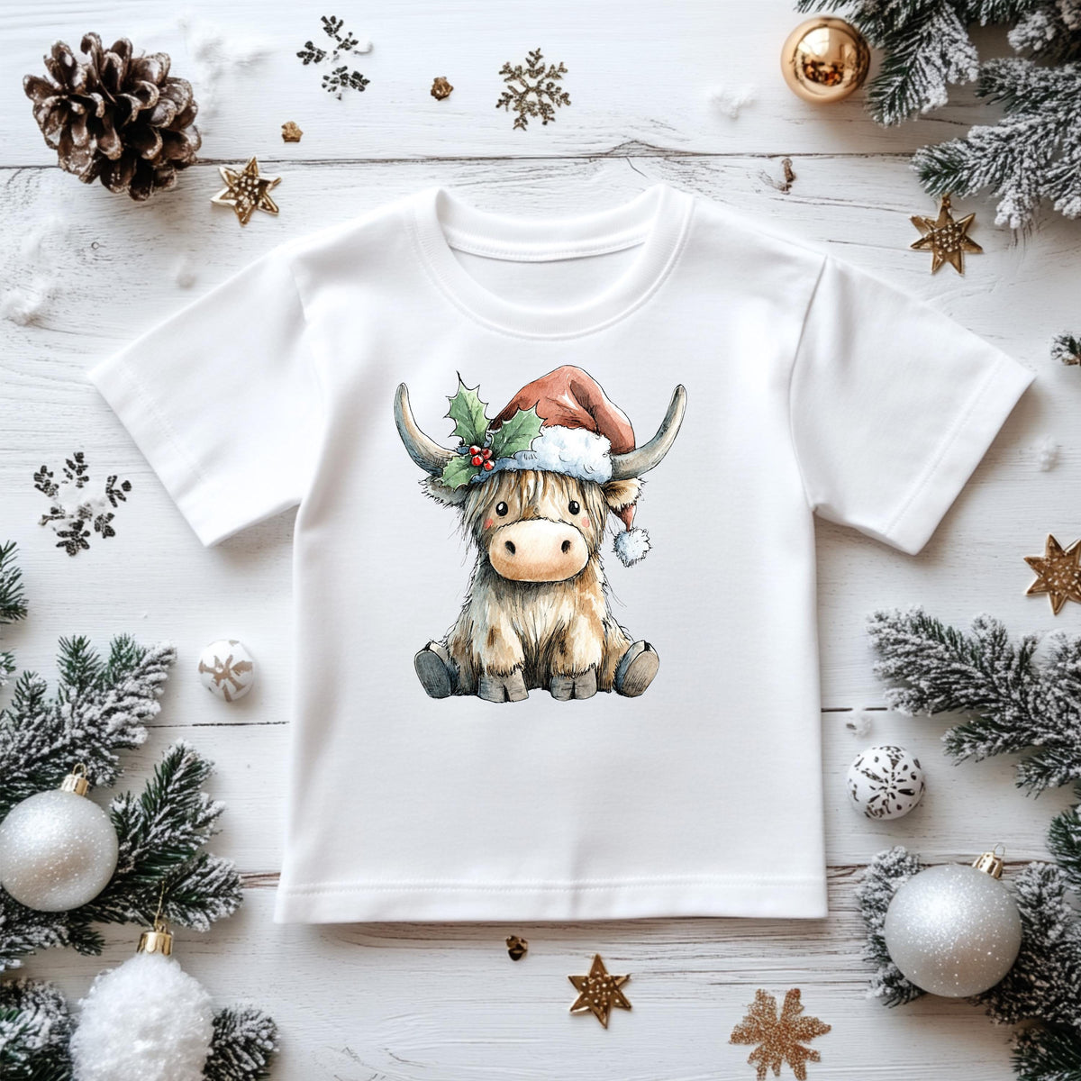 Kids Christmas Shirt: Xmas Highland Cow- Gildan Heavyweight Cotton