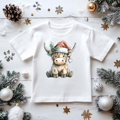 Kids Christmas Shirt: Xmas Highland Cow- Gildan Heavyweight Cotton