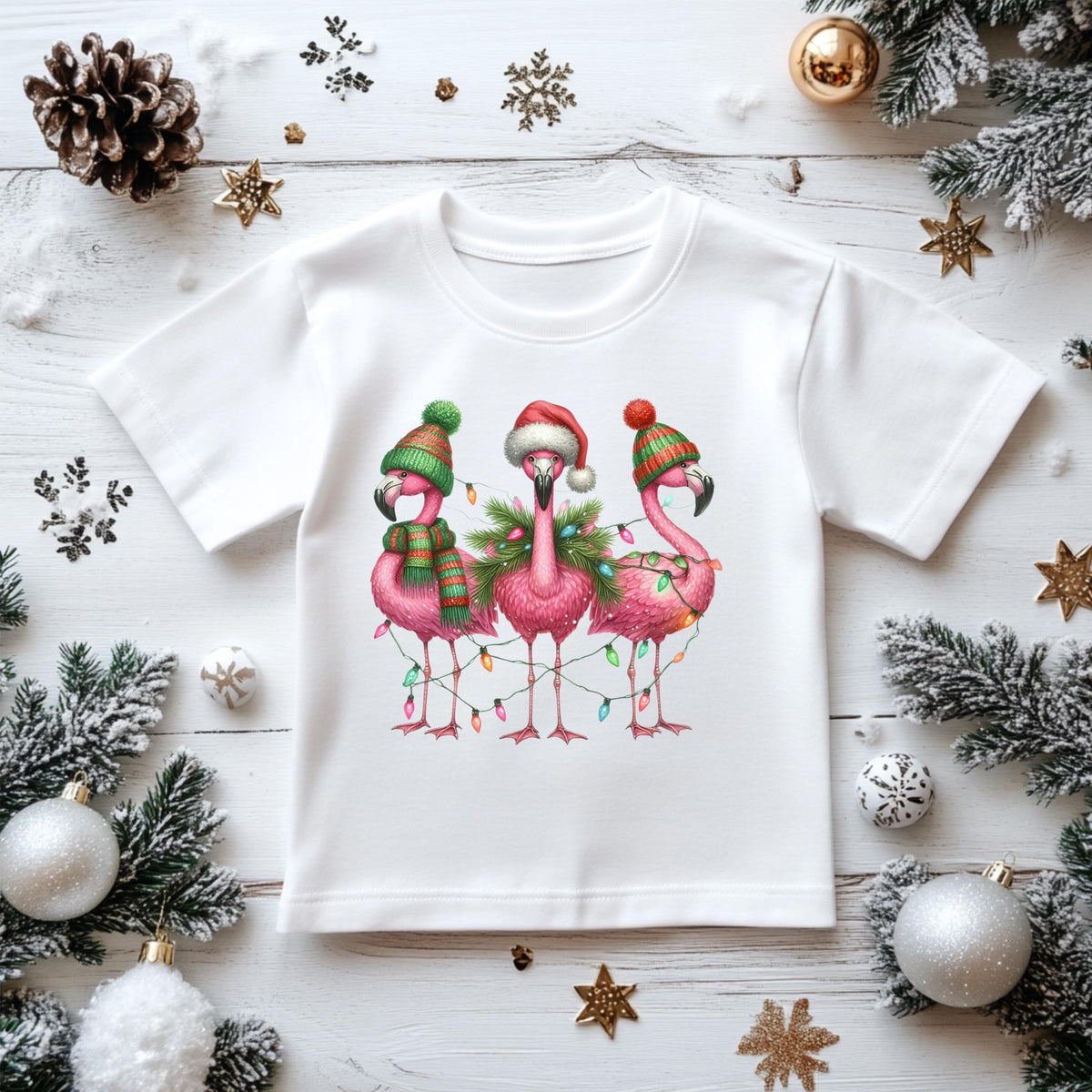 Kids Christmas Shirt: Xmas Flamingos - Gildan Heavyweight Cotton