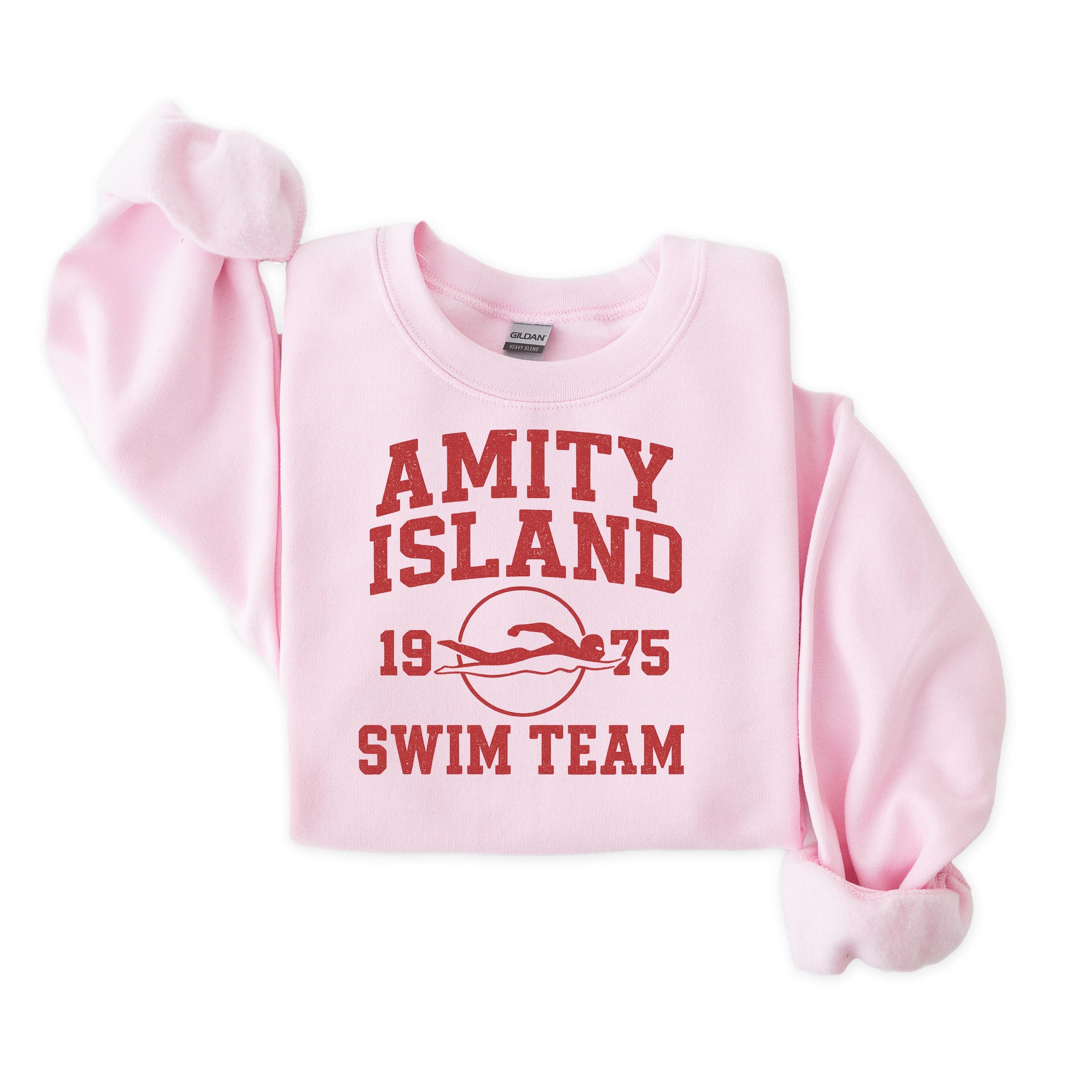 Movie Parody Sweatshirt: Amity Swim Team Gildan Heavyweight Graphic Top - Fast Tracked UK Shipping