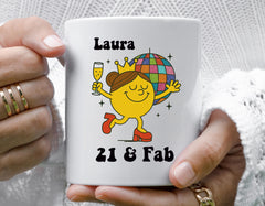 Personalised 21st Birthday Mug - 21 & Fab Disco Design - Fast Tracked UK Shipping