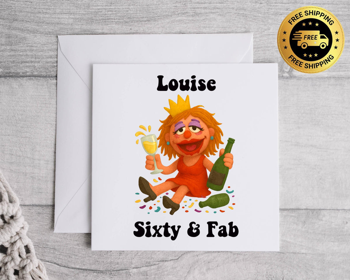 Personalized 60th Birthday Card, Drunk & Fab Disco Print