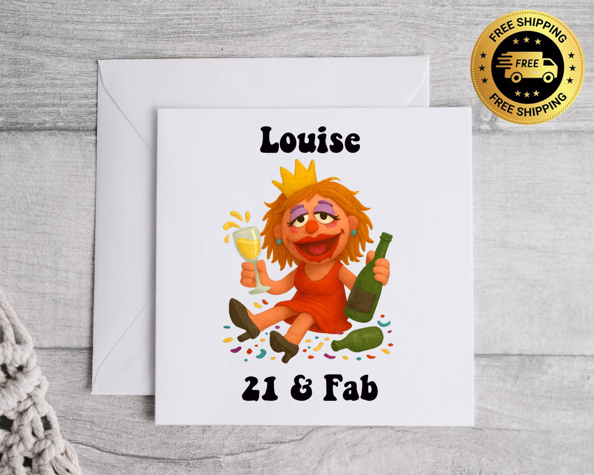 Personalised 21st Birthday Card: Drunk & Fab Disco Design.Fast UK Post