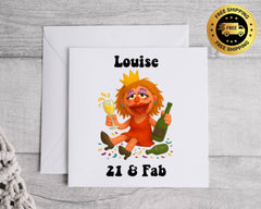 Personalised 21st Birthday Card: Drunk & Fab Disco Design.Fast UK Post