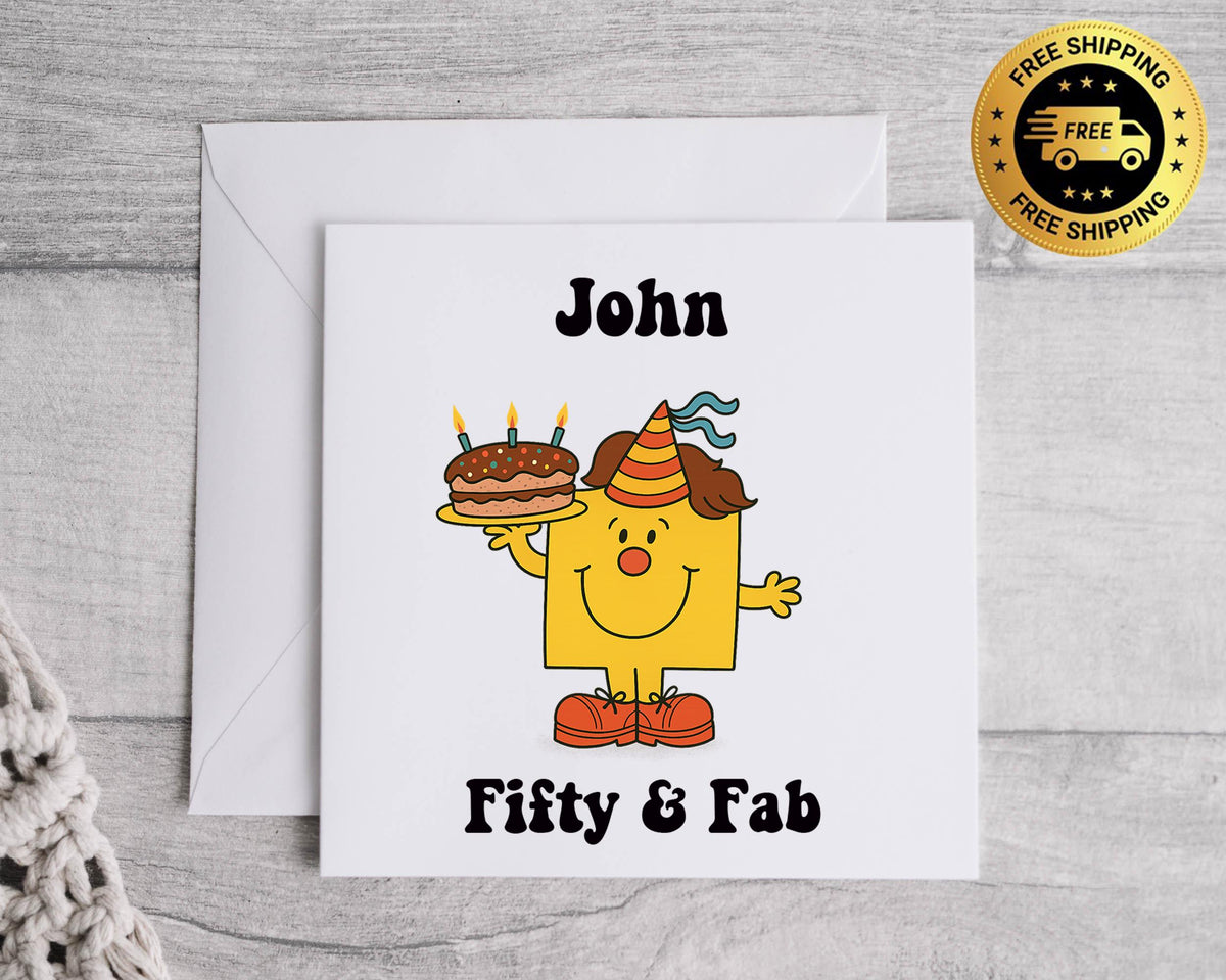 Personalised 50th Birthday Card: Mens 50 & Fab Design - Fast UK Postage
