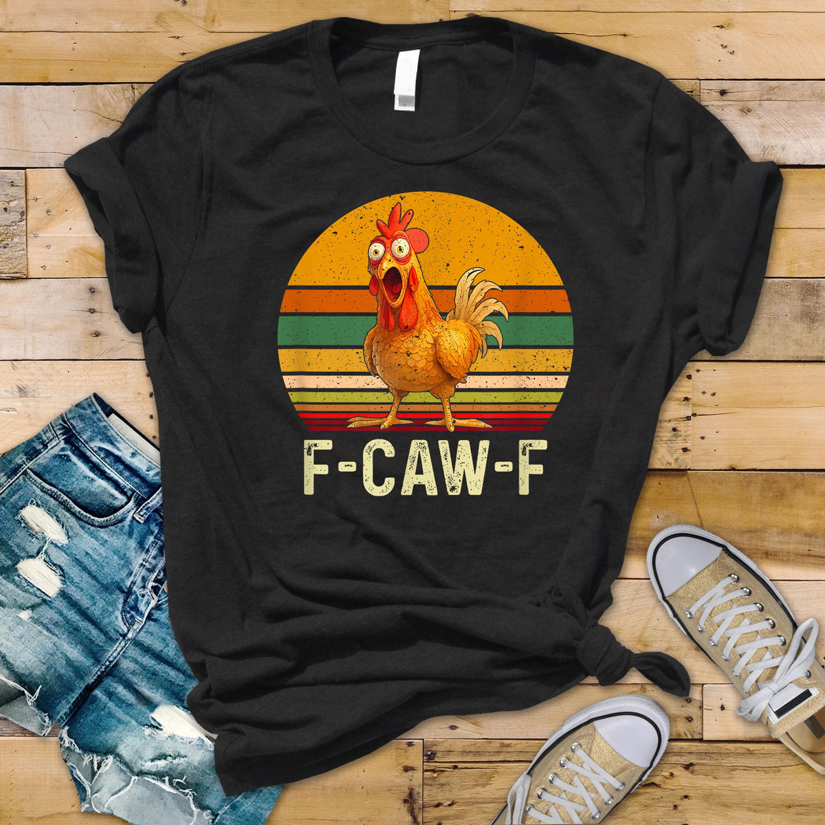 F-Caw-F T-Shirt - Funny Stripe Circle Chicken Unisex Graphic Tee: Tracked UK Shipping
