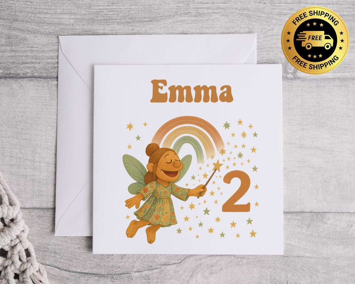 Personalised Kids 2nd Birthday Card: Fairy Design - Fast UK Shipping