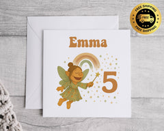 Personalised Kids 5th Birthday Card: Fairy Design - Fast UK Shipping