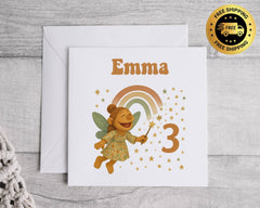 Personalised Kids 3rd Birthday Card: Fairy Design - Fast UK Shipping
