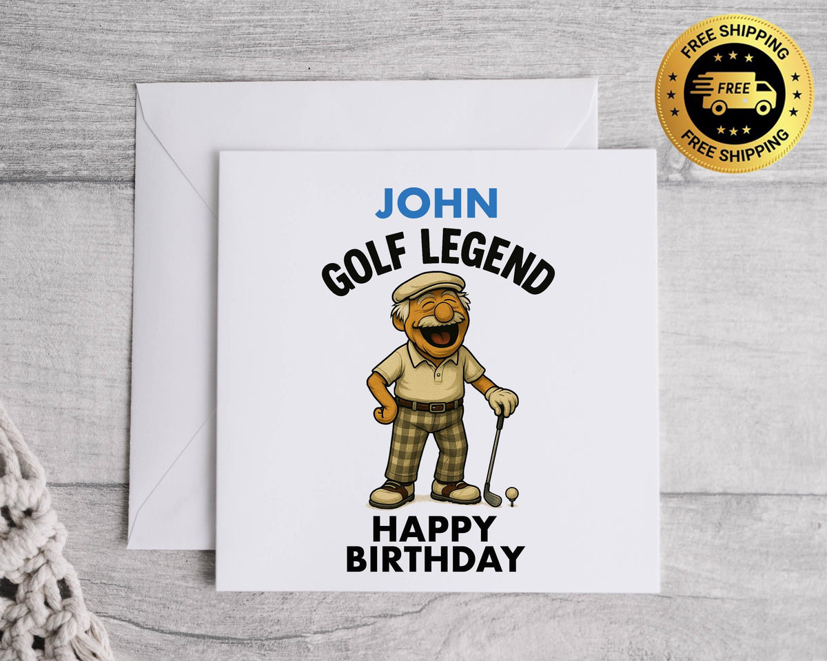 Personalized Golf Birthday Card: Funny Old Man Design, Fast Postage