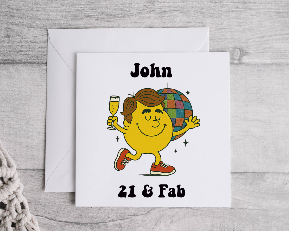 Personalised 21st Birthday Card: Mens "Fab at 21" Disco Design,Fast UK Postage