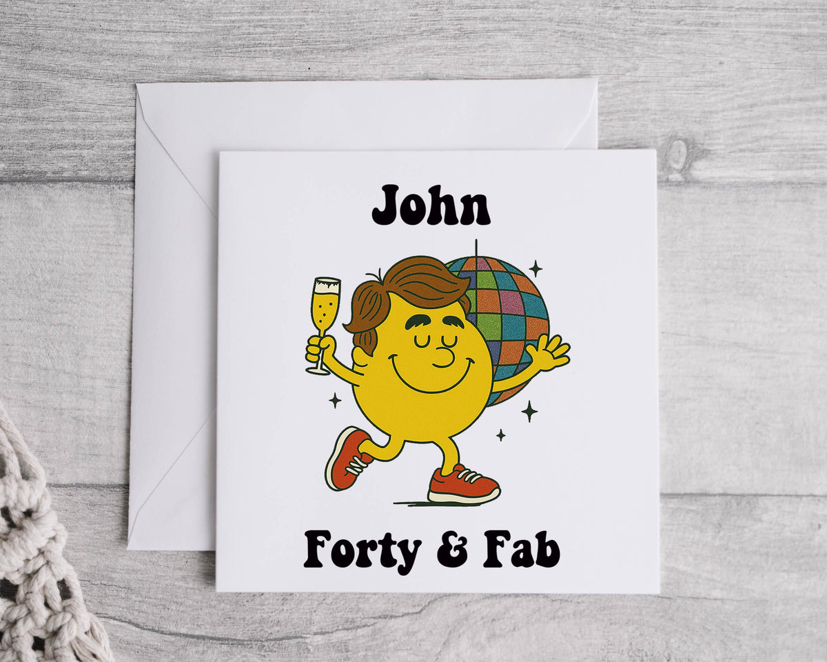 Customisable 40th Birthday Card for Men – Forty & Fab Design with Custom Name