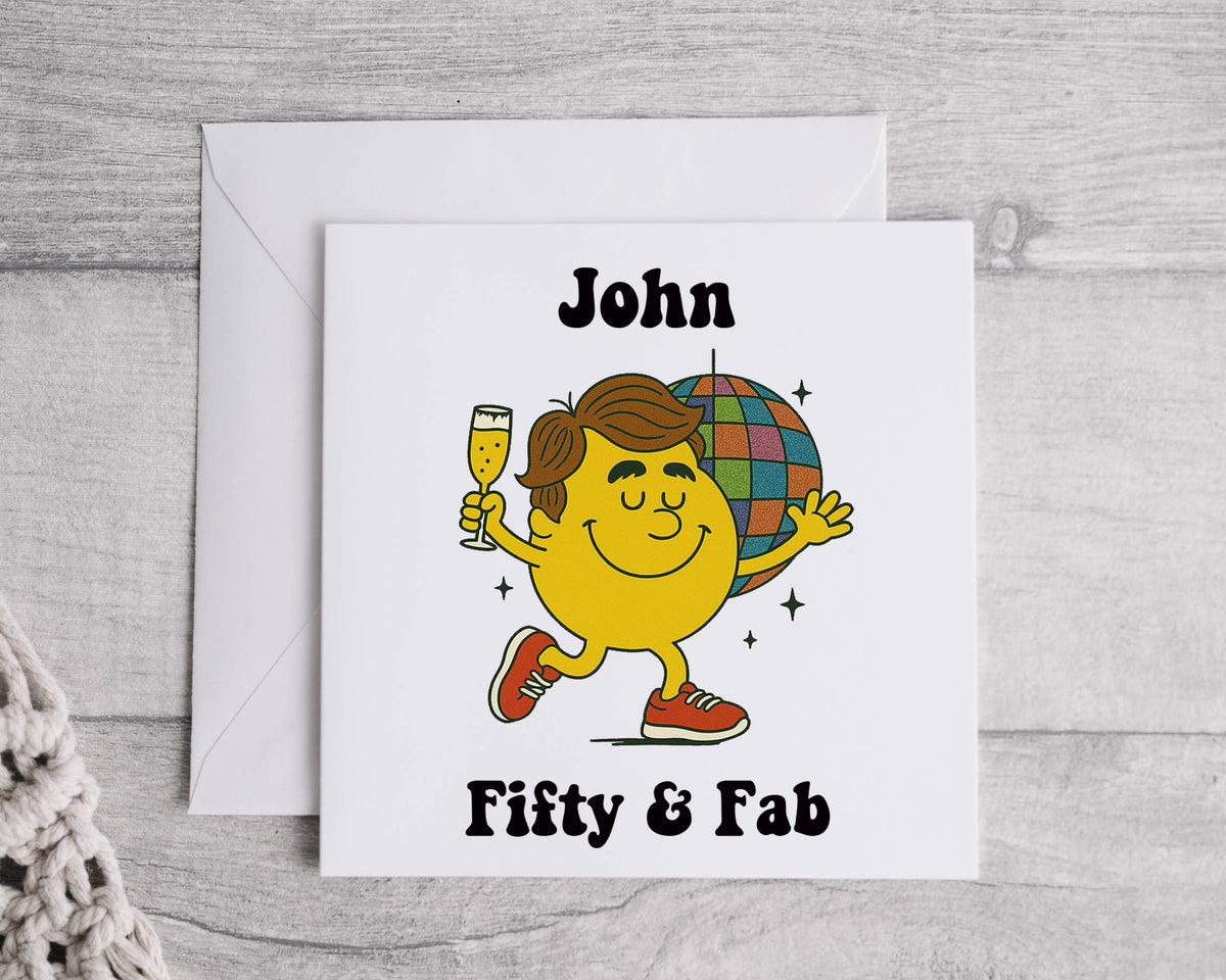 Customisable 40th Birthday Card for Men – Forty & Fab Disco Design with Custom Name