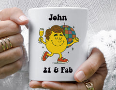Personalised 21st Birthday Mug - Mens 21 & Fab Disco Design - Fast Tracked UK Shipping