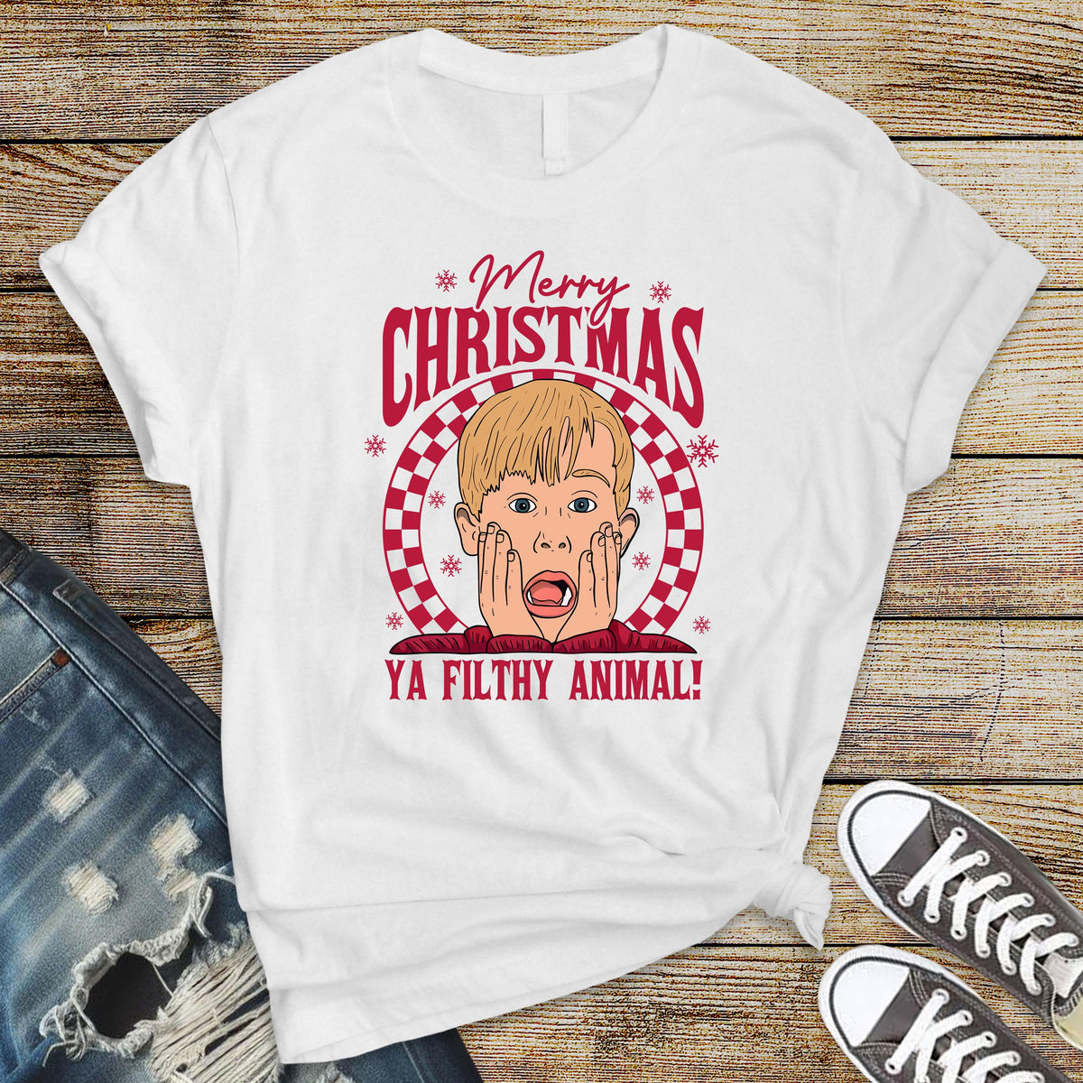 Merry Christmas Ya Filthy Animal Tee - Christmas Shirt - Movie Parody Design - Fast UK Postage