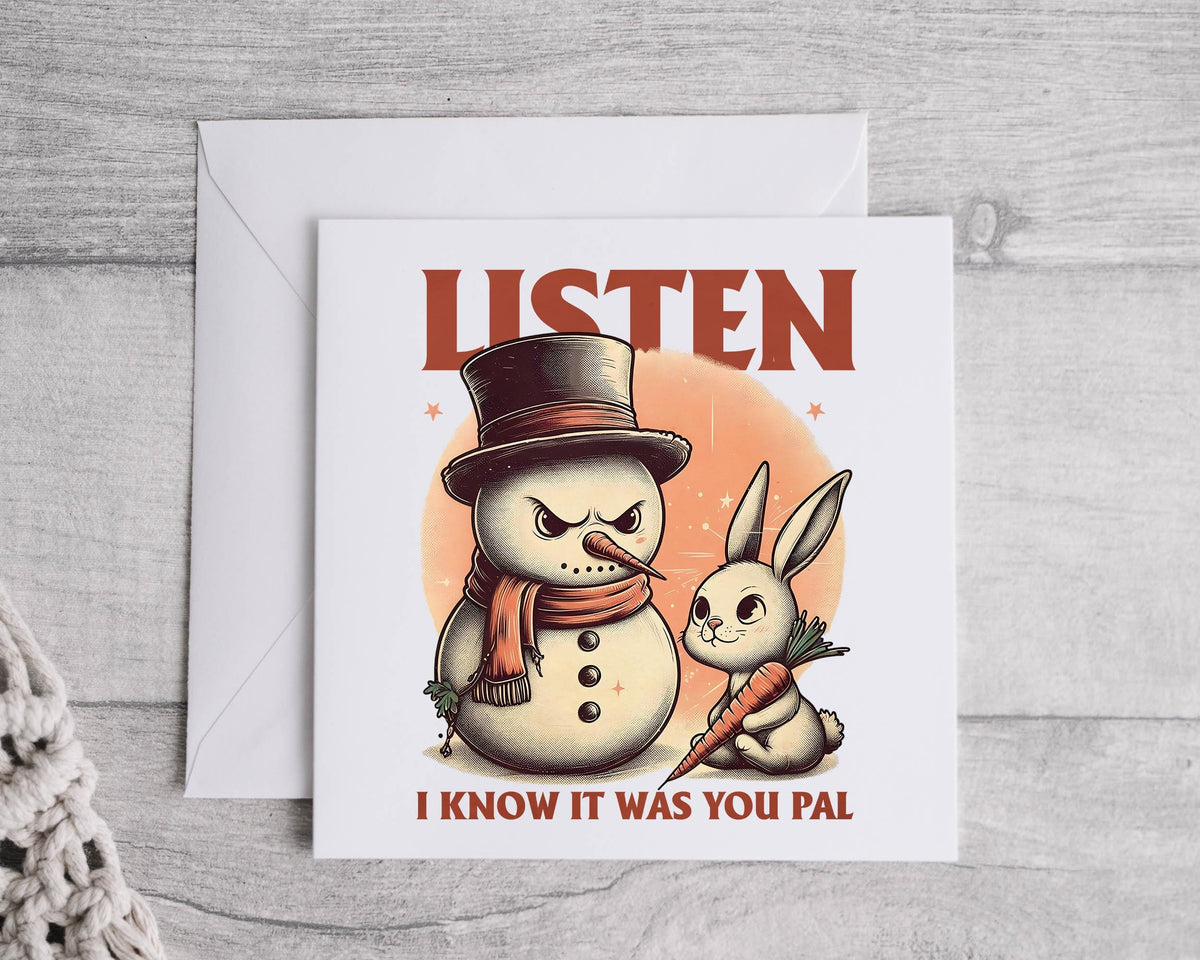 Funny Christmas Card - Snowman Carrot Design  - Fast UK Post