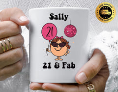 Personalised 21st Birthday Mug: Twenty One & Fab Pink Disco - Fast Tracked UK Shipping