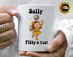 Personalised 50th Birthday Mug: 50 & Fab Disco Champagne - Fast Tracked UK Shipping