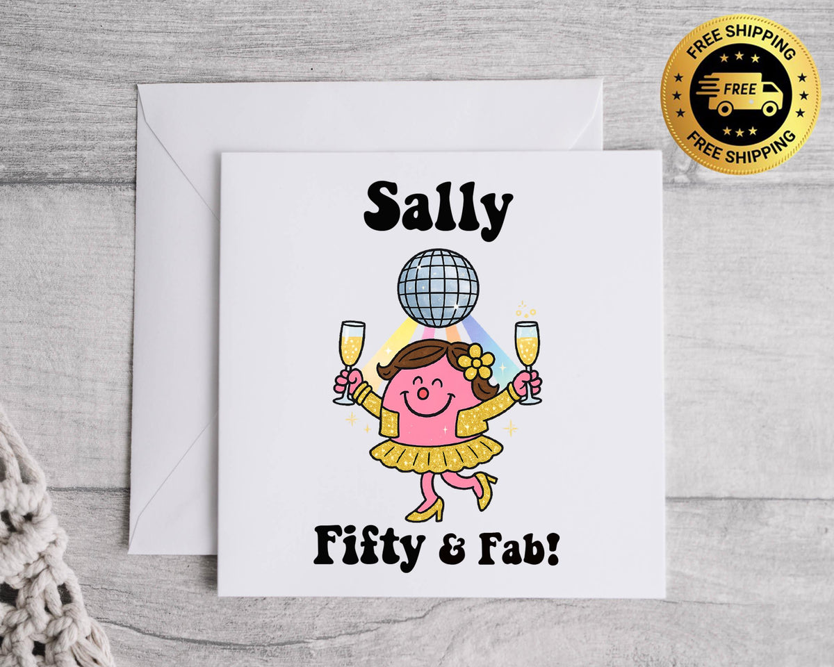 Personalised 50th Birthday Card: Fifty & Fab Cheers Design - Fast UK Postage