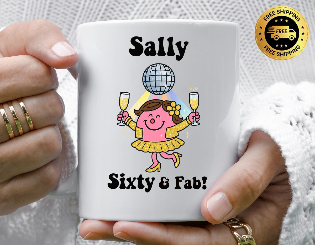 Personalised Ladies 60th Birthday Mug, Sixty & Fab Cheers Design - Fast Tracked UK Post!