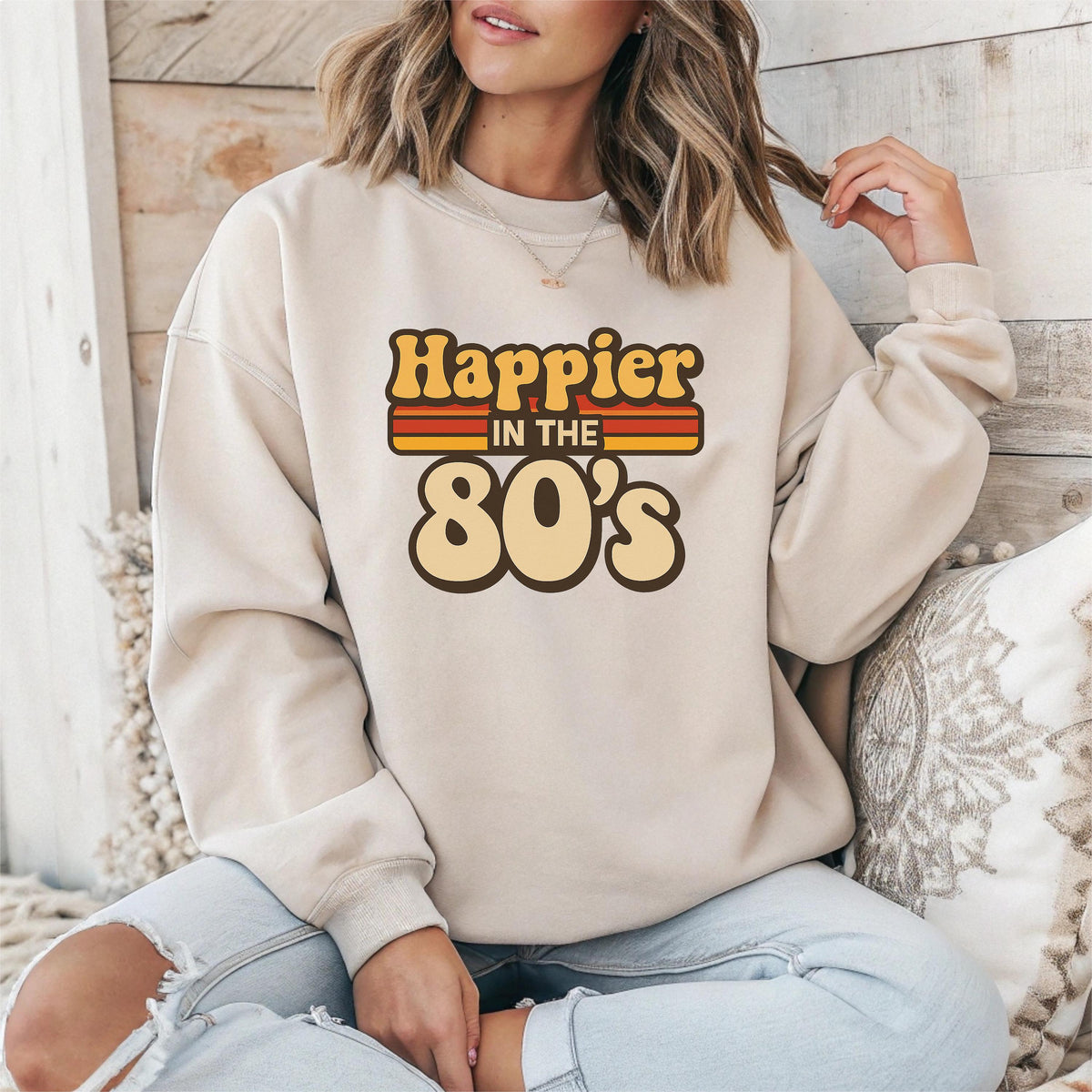 Eighties Sweatshirt: Happier in the 80s's Design Gildan Unisex Top - Fast Tracked UK Shipping