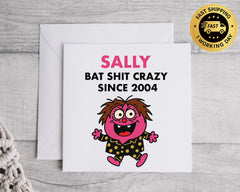Customisable 21st Birthday Card for Women – Bat Shit Crazy Design with Custom Name