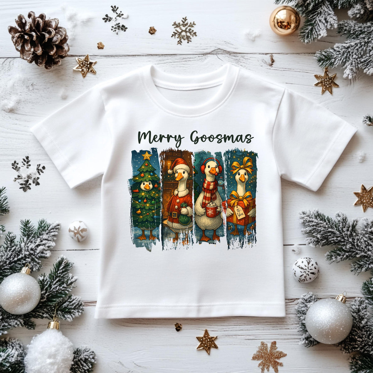 Kids Christmas Shirt: Merry Goosmas- Gildan Heavyweight Cotton