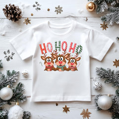 Kids Christmas Shirt: Ho Ho Ho Reindeer - Gildan Heavyweight Cotton
