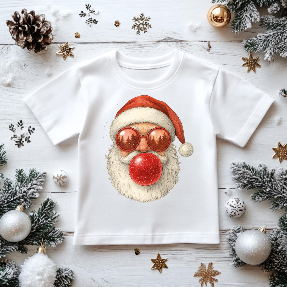 Kids Christmas Shirt: Santa Head Bubblegum - Gildan Heavyweight Cotton