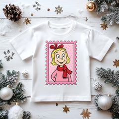 Kids Christmas Shirt: Xmas Pink Postage Stamp - Gildan Heavyweight Cotton